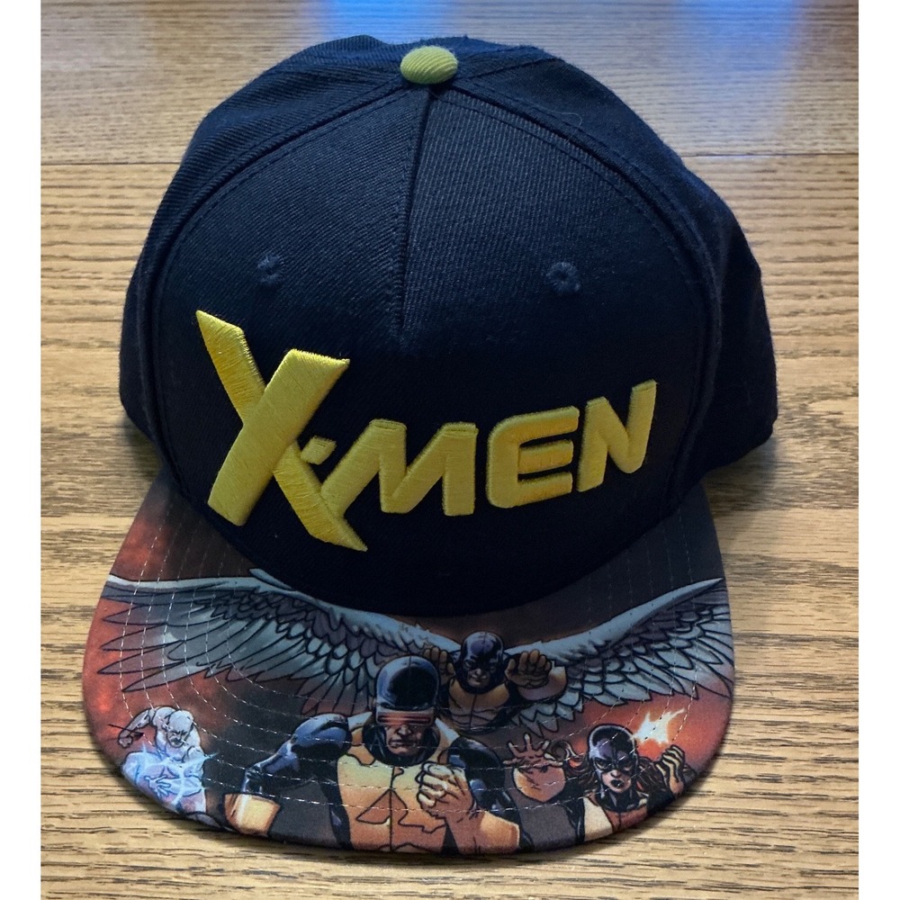 Marvel X-Men Snapback Hat Navy Blue‎ Yellow 3D Logo Graphic Brim Comic Cap